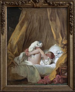 Ung pige med en hund. Maleri af Jean Honore Fragonard (1732-1806), olie på lærred af Jean Honore Fragonard