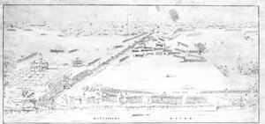 Visning af slaget nær Chalmettes plantage, 8. januar 1815. af Jean Hyacinthe Laclotte
