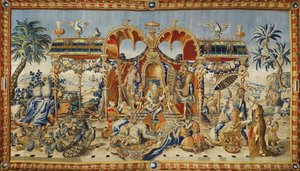Den kinesiske kejsers publikum. Tapet af Jean II Barraband (aktivt i det 18. århundrede), silkeuld og guld- og sølvtråd, ca. 1715. Fransk kunst af Jean II Barraband