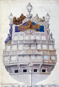 Dekoration af skibets agterstavn Le Soleil Royal”” Akvarel af Jean I Berain (1640-1711) Søn. 0,6x0,4 m Paris, Musée du Louvre