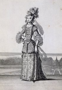 Kvindelige balletkostumer, gravering af Jean Berain den Ældre (1637-1711), Frankrig