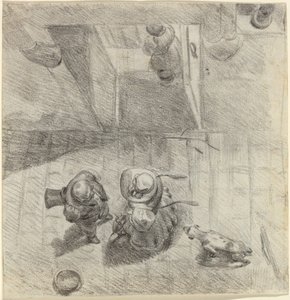 Fugleperspektiv af en mand og kvinde i samtale af Jean Ignace Isidore Grandville