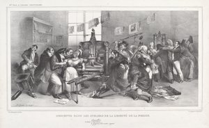 Nedstigning i Trykkefrihedsværkstederne af Jean Ignace Isidore Grandville, and Auguste Desperet