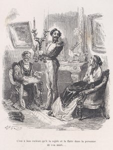 Det er godt, at han lokker og smigrer hende foran hendes mand. fra den lille miseri..., 1843. af Jean Ignace Isidore Gérard