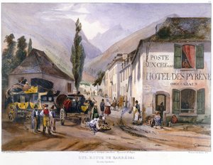 Ankomst og reparation af en diligence i Luz på vejen til Barreges, ca. 1840