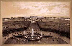 Generel udsigt over parken og paladset i Versailles, udgivet af Auguste Bry (litho)