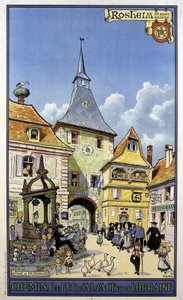 Pilgrimsrejsen tilbage fra Mont Sainte Odile til Rosheim - Plakat af jernbanerne i Alsace og Lorraine, af Hansi af Jean Jacques (1873 1951) Waltz