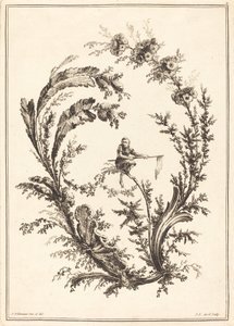 Ornament med en abe af Jean Jacques Avril I after Jean Baptiste Pillement