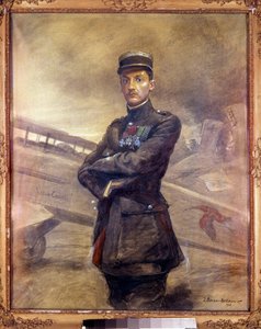 Portræt af Georges Guynemer (1894-1917) Han er en fransk pilot fra Første Verdenskrig. 1918. Maleri af Jean Jacques Berne Bellecour (1874 -?), 20. århundrede. Paris, Musee de l