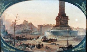 Udsigt over Place de la Bastille og barrikaden ved Faubourg Saint-Antoine, 25. juni 1848