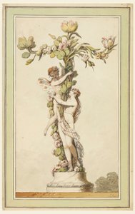 Tegning, lysestage af porcelæn, 1770-80 af Jean Jacques Francois Le Barbier