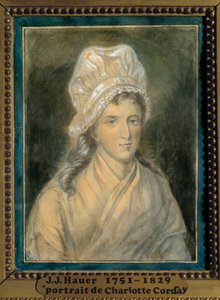 Portræt af Charlotte Corday (1768-1793) Maleri af Jean Jacques Hauer (1751-1829) 1700-tallet. Versailles. Lambinet Museum