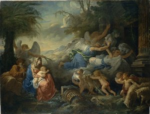Idolernes fald og resten på flugten til Egypten, ca 1775.