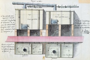 Tegning af et system til opvarmning af vand på Hotel de Montholon i Paris, ca.1787 (wc på papir)