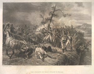 Kamp mellem russiske tropper og fransk kavaleri nær Ostrovno 25.-26. juli 1812 af Jean Jacques Outhwaite