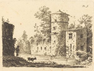 Gammelt tårn med en vandmølle af Jean Jacques de Boissieu