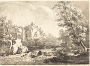 Flodlandskab med forbigående storm