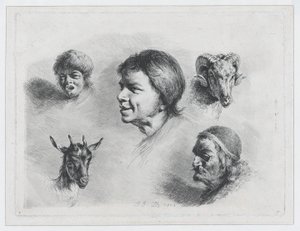 Studie af fem hoveder, 1803. af Jean Jacques de Boissieu