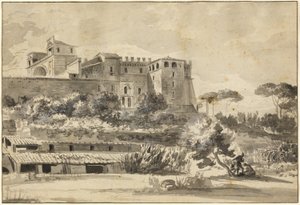 Udsigt over en italiensk villa og haver (Vatikanets Belvedere)