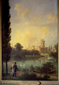 Slottet Laxembourg (Østrig), i forgrunden kejseren af Østrig og ærkeinden Marie Louise. Maleri af Joseph Bidault (1758-1846)