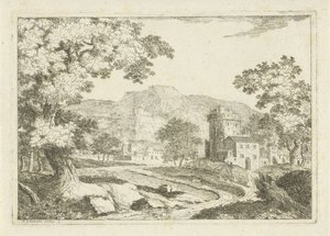 Flodlandskab med huse og tårne af Jean Joseph Hanson
