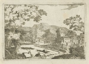 Flodlandskab med huse og tårne af Jean Joseph Hanson