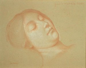 Studie til Jomfruens død (rødt kridt forhøjet med hvidt på papir) af Jean Jules Antoine Lecomte du Nouy