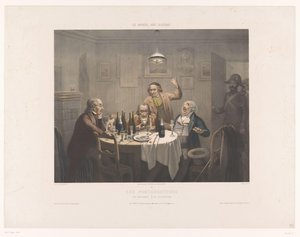 Politiet afbryder en gruppe drikkende mænd Les perturbateurs / The Disturbers / Die Polizeistunde (titel på objekt) Museum of the Laughers (serietitel) Le musée des rieurs (serietitel på objekt) af Jean Julien Jacott