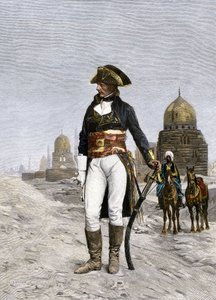 Felttoget (ekspeditionen) i Egypten (1798-1801): Portræt af Napoleon Bonaparte (1769-1821) i Cairo i 1798. Koloristisk stik efter et maleri af Jean Leon (Jean-Leon) Gerome. af Jean Leon Gerome