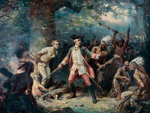 Redningen af major Israel Putnam (1718-1790), indianernes fange - Maleri af Jean Leon Gerome Ferris (1863-1930 ) af Jean Leon Gerome