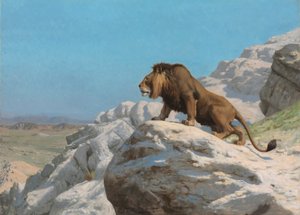 Løve på vagt, ca. 1885 (olie på træpanel) af Jean Leon Gerome