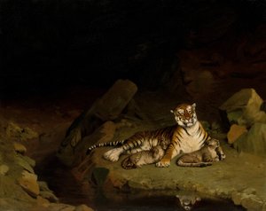 Tiger og unger, ca. 1884. af Jean Leon Gerome