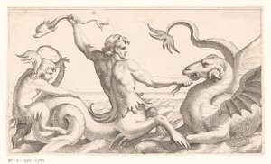 Triton kæmper mod et havmonster af Jean Lepautre (attributed to)