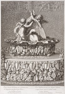 Springvand med to amoriner, der leger med en gryphon, af Benoit Massou, i Versailles, 1676 af Jean Lepautre