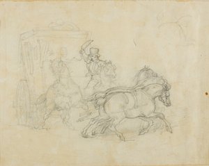 En diligence trukket af fem heste af Jean Louis André Théodore Géricault