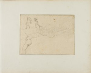 Tværsnit af en søjlehal og tre figurskitser af Jean Louis André Théodore Géricault