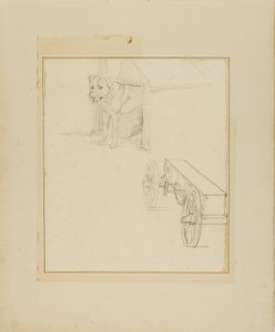 Hund i hundehus og studie af en ammunitionsvogn af Jean Louis André Théodore Géricault