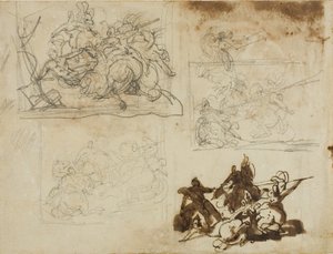 Fire skitser til et kavalerislag af Jean Louis André Théodore Géricault