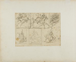Fire skitser af en bereden trompetist og en polsk lanciers af Jean Louis André Théodore Géricault
