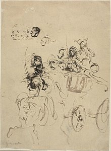 Napoleons hærvogn med skitser af hoveder af Jean Louis André Théodore Géricault