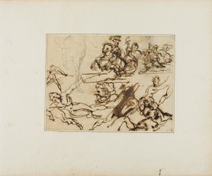 Ark med skitser: Lanser, kæmpende nøgenbilleder, andre motiver af Jean Louis André Théodore Géricault