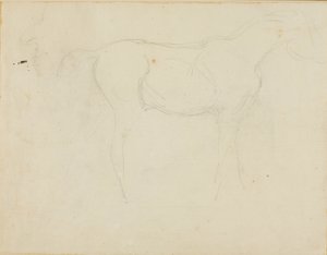 Skitse af en hest, der vender mod højre, og en karikatur i profil af Jean Louis André Théodore Géricault