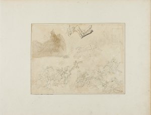 Skitser til et kavalerislag; bagbenene på en hund af Jean Louis André Théodore Géricault
