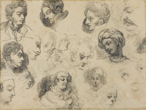 Skitser af hoveder af Jean Louis André Théodore Géricault