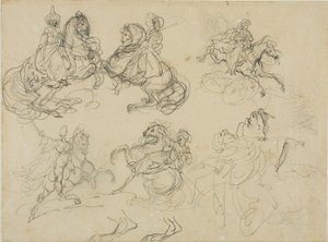 Skitser af orientalske ryttere af Jean Louis André Théodore Géricault