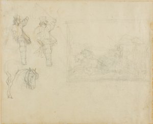 Skitser af postilloner og en diligence af Jean Louis André Théodore Géricault