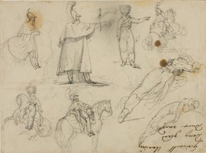 Skitser af soldater og heste af Jean Louis André Théodore Géricault