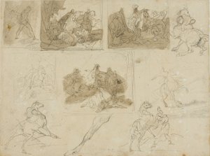 Skitser af et kavalerislag og studier af en trækhest af Jean Louis André Théodore Géricault