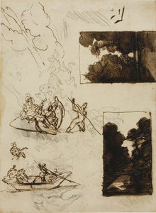 Skitser af en skovsti og en musikalsk bådfest af Jean Louis André Théodore Géricault