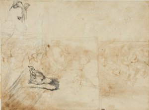 Skitser af en rytterkamp og hovedet af en greyhound af Jean Louis André Théodore Géricault